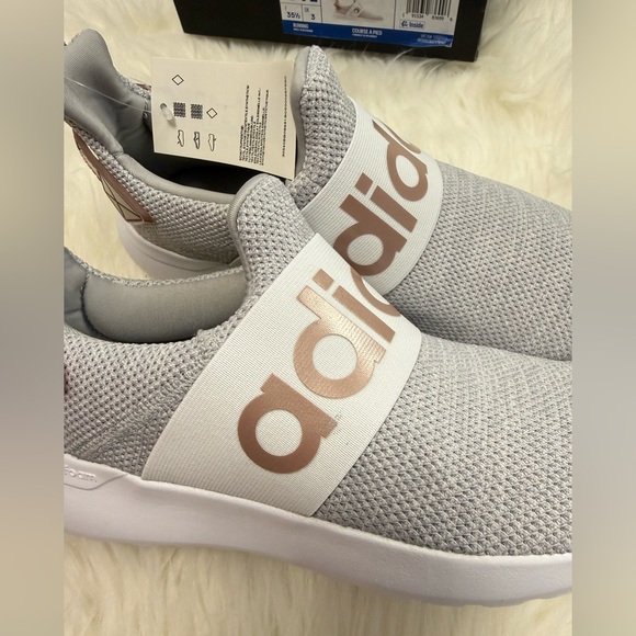 New Girls Adidas Light Gray Knit Slip-On Sneakers with White Soles - Picture 8 of 9